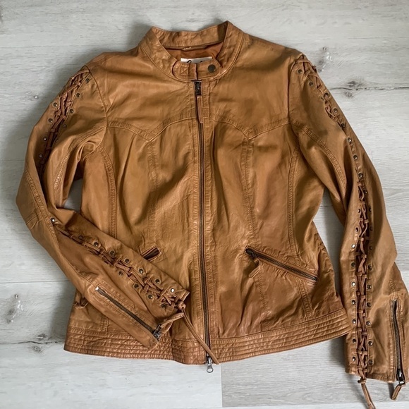 Scully soft Leather Western Braided studs Camel Tan Jacket size L vintage - Picture 2 of 16